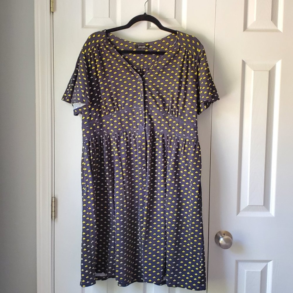 Eshakti Navy Button Down Dress With Yellow